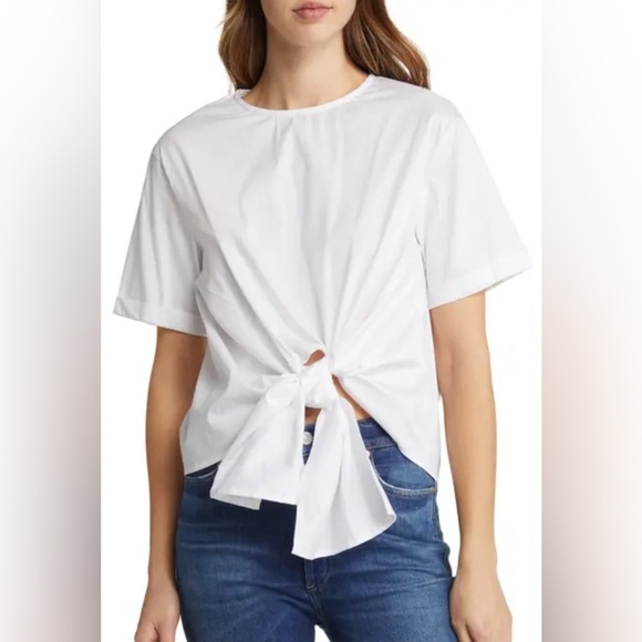 Grand & Greene|White short sleeve Tie-Front Top in cotton blend•••NWT, Large - Picture 2 of 13